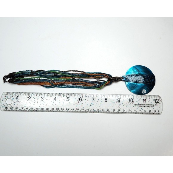 Mother of Pearl Pendant Necklace Dyed Ocean Blue Beaded Multi-Strand 24 in. - Picture 9 of 9
